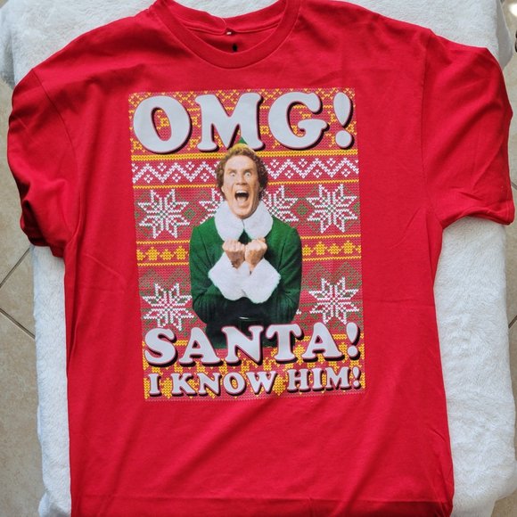 NWT-ELF-OMG! SANTA! I KNOW HIM! HOLIDAY TSHIRT-RED-ELF-MAKES A PERFECT GIFT !!! - Picture 5 of 7